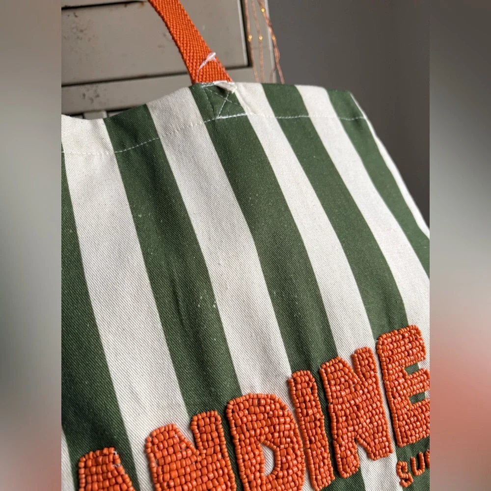Printed Beaded Canvas Tote Bag (See photos/Description) - Picture 13 of 16